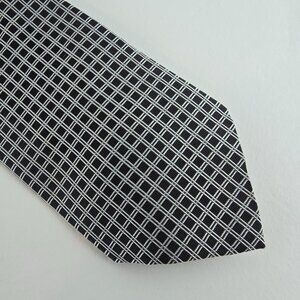 Lauren Ralph Lauren Tie Mens Black Grey Grid Check Pattern Silk Necktie Classic
